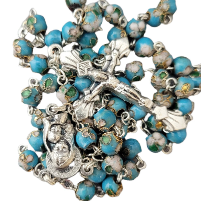 ROSARY 6MM AQUA CLOISONNE