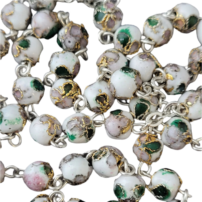 ROSARY 6MM WHITE CLOISONNE