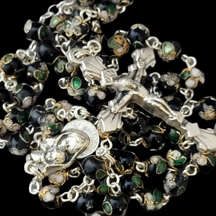 ROSARY 6MM BLACK CLOISONNE BEADS