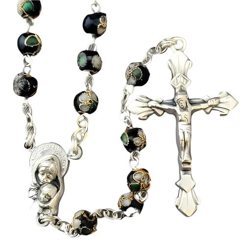 ROSARY 6MM BLACK CLOISONNE BEADS