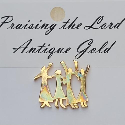 LAPEL PIN PRAISING THE LORD ANTIQUE GOLD