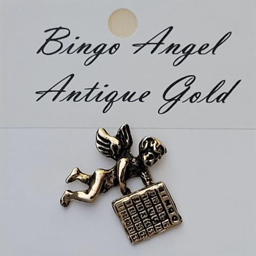 LAPEL PIN ANTIQUE GOLD BINGO ANGEL