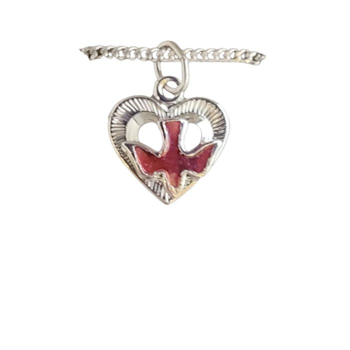 Holy Spirit in Heart 0.5" with Red Enamel on 18" Chain