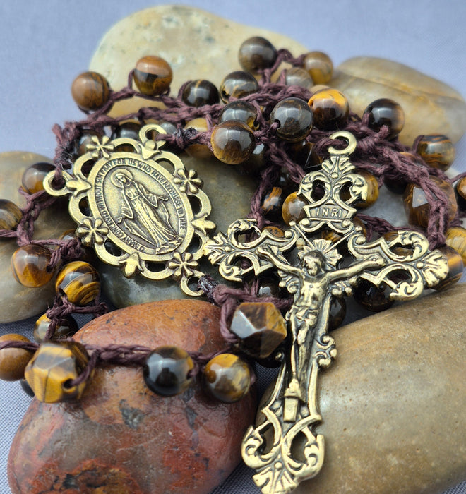 Handmade Rosary with Tiger Eye Beads