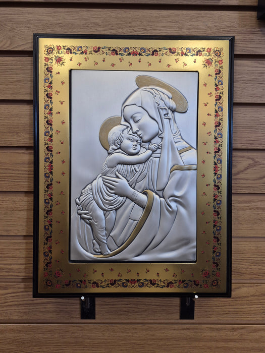 ICON - MADONNA & CHILD - STERLING AND GOLD FRAME 13X17