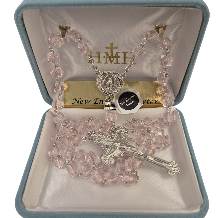 Rosary 8mm Czech Light Rose Crystal Cube Beads