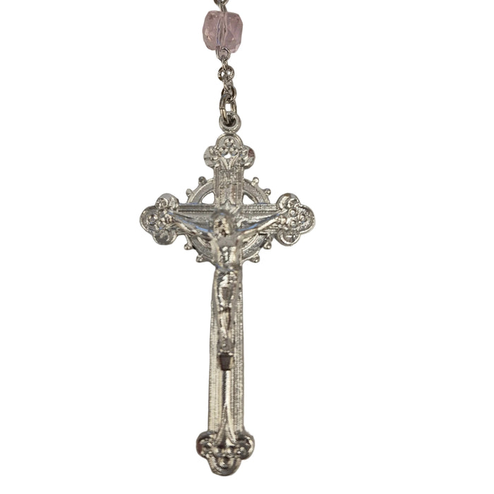 Rosary 8mm Czech Light Rose Crystal Cube Beads