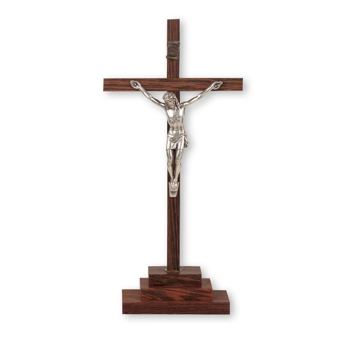 Standing Crucifix 6" Wood with Antiqued Silver Corpus