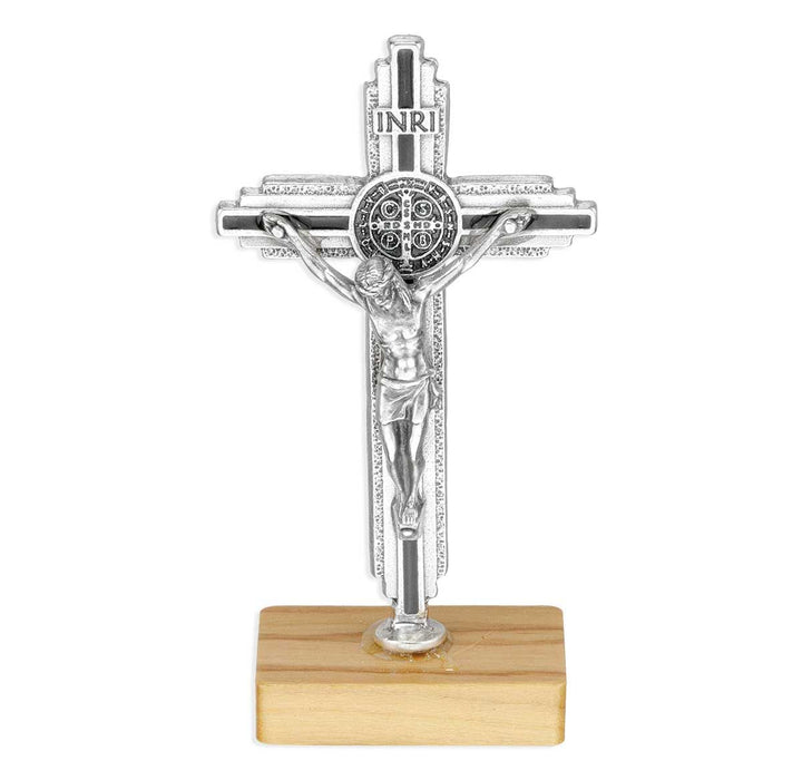 Standing Crucifix St Benedict 3" Textured with Black Inlay