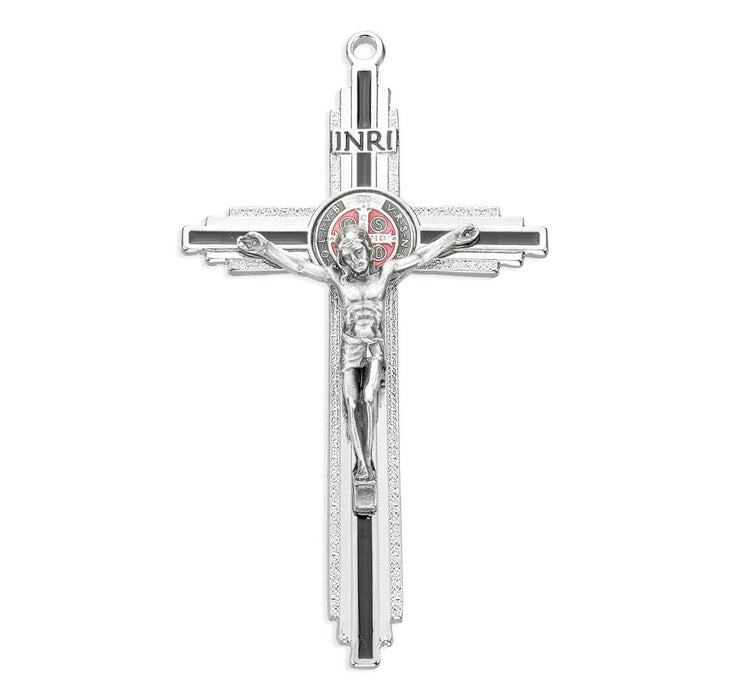 Crucifix St Benedict 4.75" Textured with Black Inlay