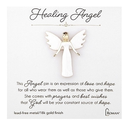 Healing Angel Pin 1.5" White Enamel