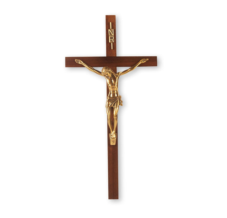 Wall Crucifix 13" Walnut with Museum Gold Finish Corpus