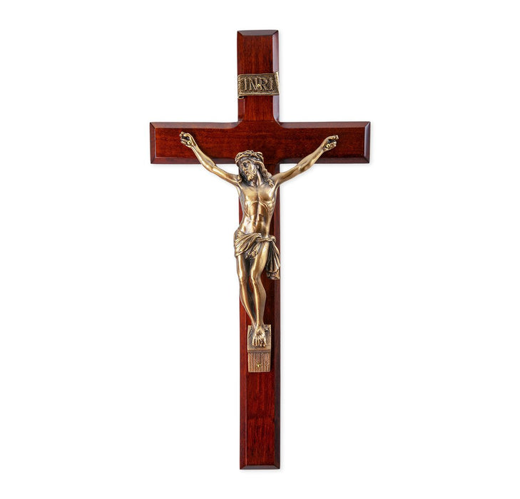 Wall Crucifix 13" Cherry with Museum Gold Finish Corpus