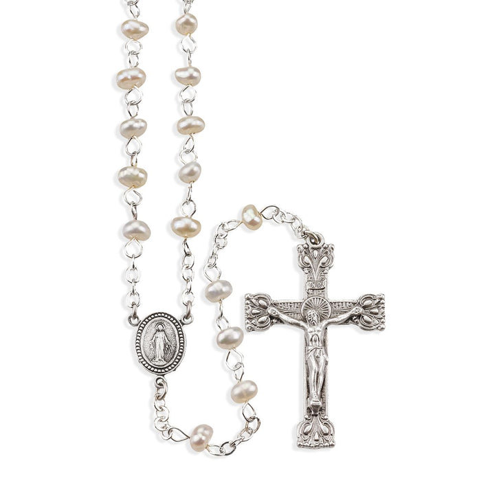 Rosary 4mm Freshwater Pearl Comes in Velvet Box