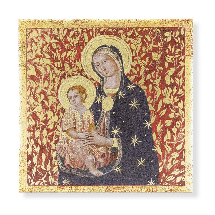 Madonna & Child with Gold Leaves Printed Ceramic Tile