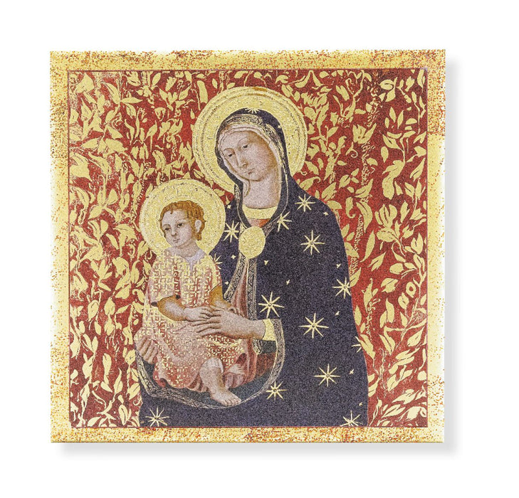 Madonna & Child with Gold Leaves Printed Ceramic Tile