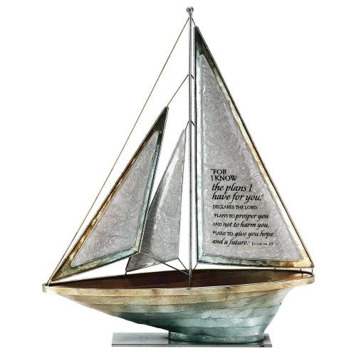 Sailboat I know the Plans 16" Metal and Grey Enamel