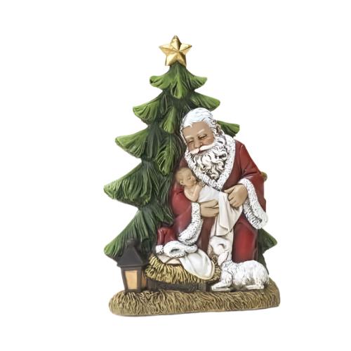 KNEELING SANTA WITH CHRISTMAS TREE - 6.25" RESIN