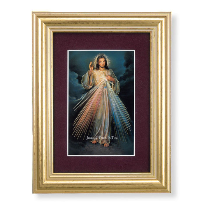 Divine Mercy Burgundy Matte Print 5 1/4" x 6 3/4" Gold Leaf Frame