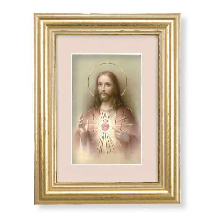 Sacred Heart in Gold Leaf Frame with Cream Matte
