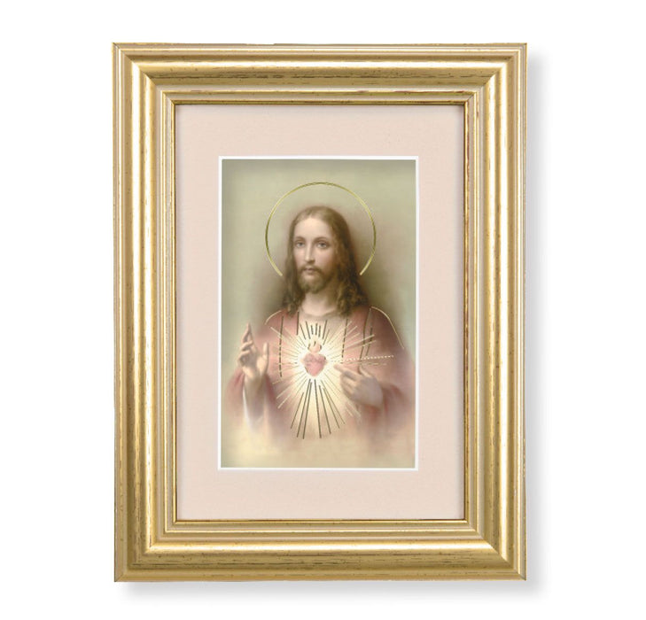 SACRED HEART 5.25" X 6.75" GOLD LEAF FRAME WITH CREAM MATTE