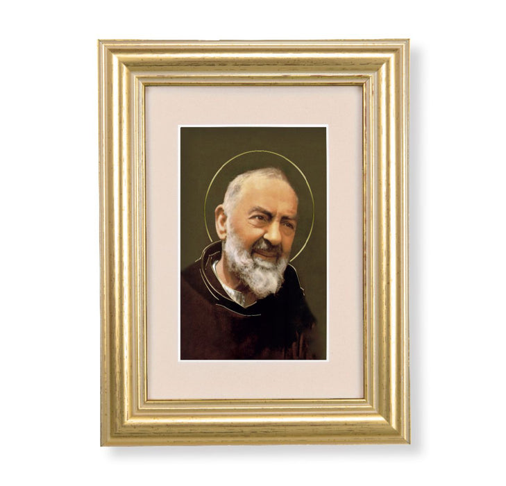 ST PADRE PIO 5.25" X 6.75" GOLD LEAF FRAME WITH CREAM MATTE