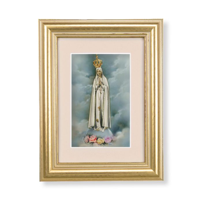 OUR LADY OF FATIMA 5.25" X 6.75" GOLD LEAF FRAME WITH CREAM MATTE