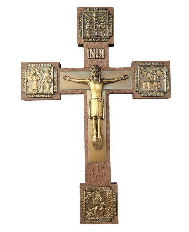 ANTIQUE WALL CRUCIFIX - FOUR EVENTS OF CHRIST'S LIFE - 11" x 7.5"