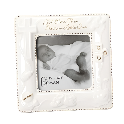 Baptism Porcelain Frame "God Bless" 3.7" x 3.7"