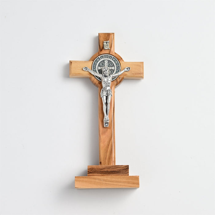 St. Benedict Crucifix  In Olive Wood With Magnetic Stand