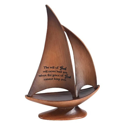 Sailboat The Will of God 8.5"  Wood Tone Resin