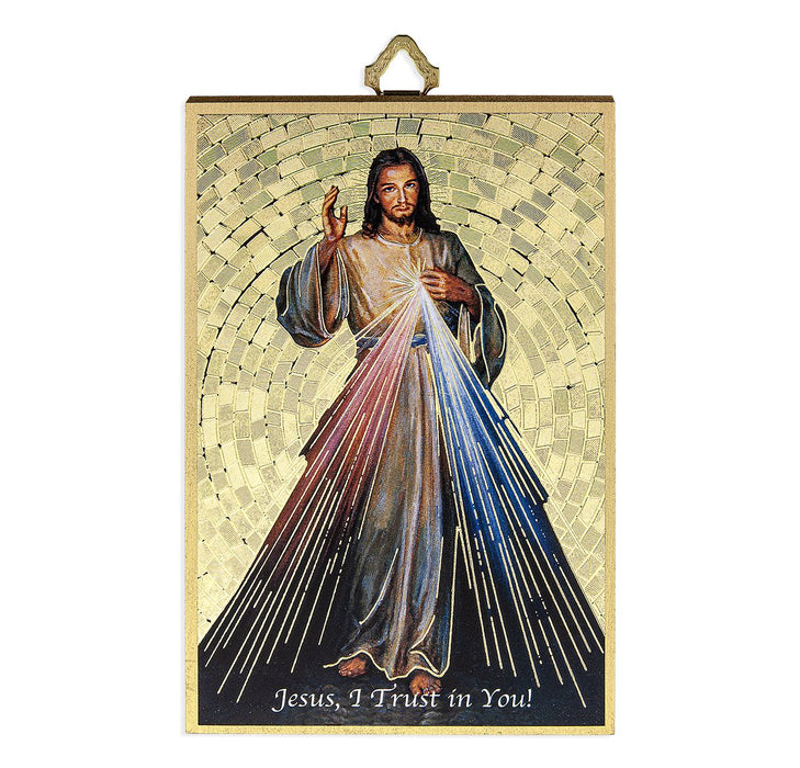 Divine Mercy 4" x 6"  Gold Foil Mosaic Plaque