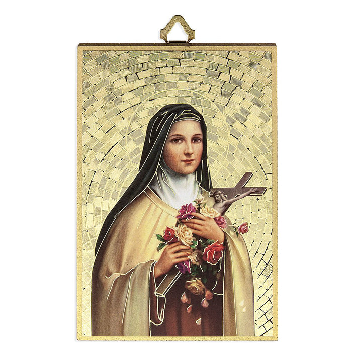 St Therese 4" x 6"  Gold Foil Mosaic Plaque