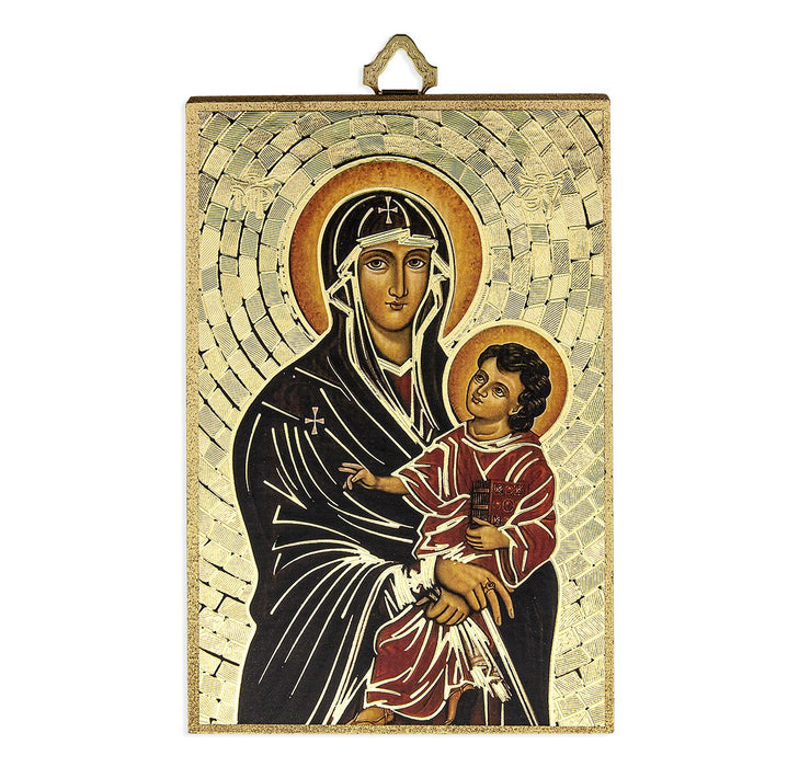 Our Lady of Romanus 4" x 6"  Gold Foil Mosaic Plaque