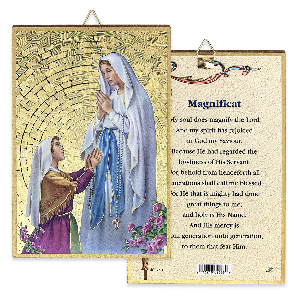 Our Lady of Lourdes 4" x 6" Gold Foil Mosaic Plaque — Gospa Missions