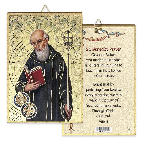 St Benedict 4" x 6"  Gold Foil Mosaic Plaque