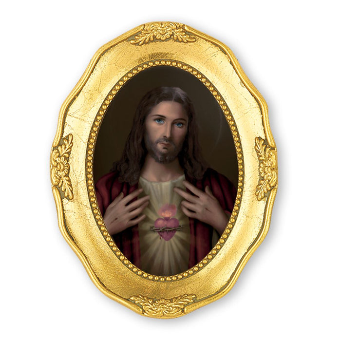Sacred Heart of Jesus in Gold Leaf Oval Frame