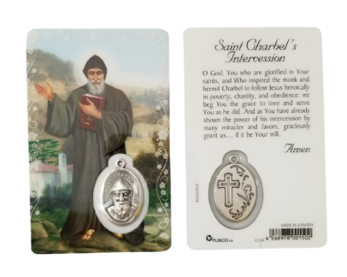 ST CHARBEL - MEDAL ON PRAYER CARD