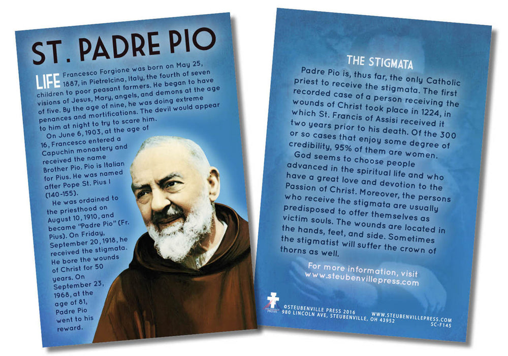 ST PADRE PIO EXPLAINED CARD