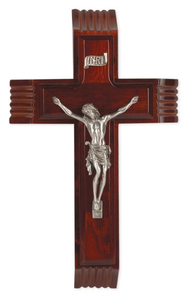 10" Dark Cherry Sick Call Crucifix with a Fine Pewter Corpus