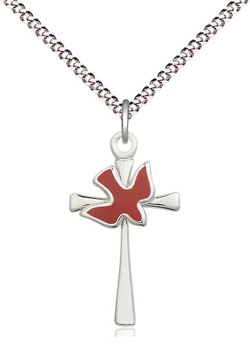 Cross Sterling Silver with Red Enamel Dove on 18" Chain