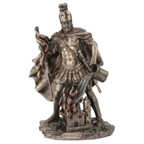 St. Florian Statue in Lightly Hand-Painted Cold Cast Bronze 9"