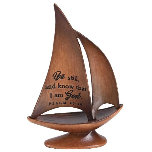 Sailboat Be Still 8.5"  Wood  Tone Resin