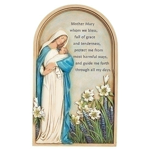 Wall Plaque Madonna and Child with Prayer 9.25" Resin