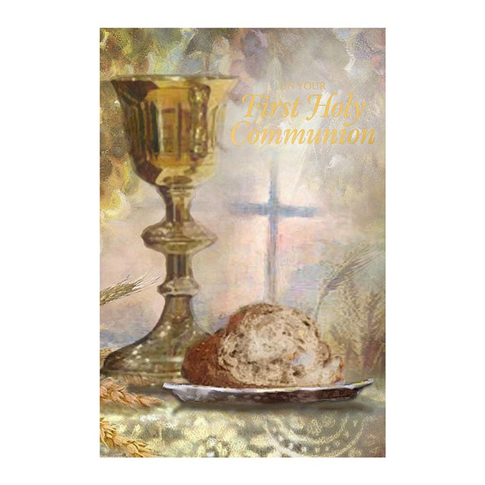 First Communion Card Chalice and Bread Luke 19:22