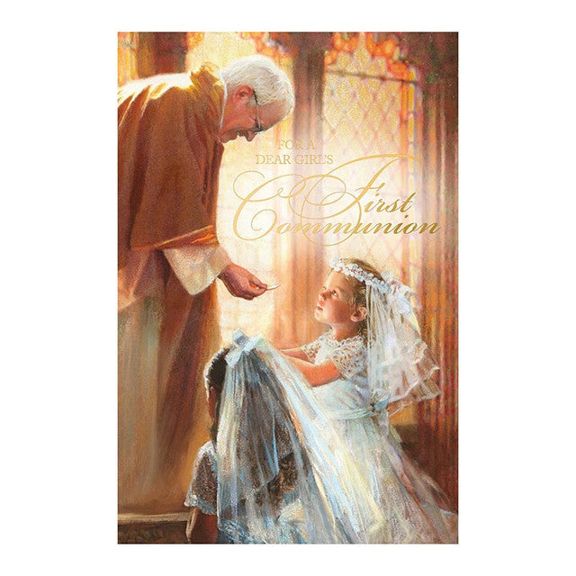 First Communion Card Kneeling Girl