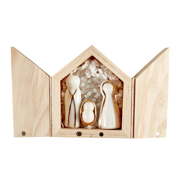 Holy Family in Wood Manger "Joy To The World"