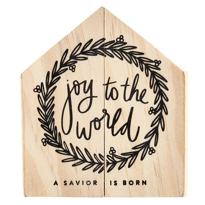 Holy Family in Wood Manger "Joy To The World"