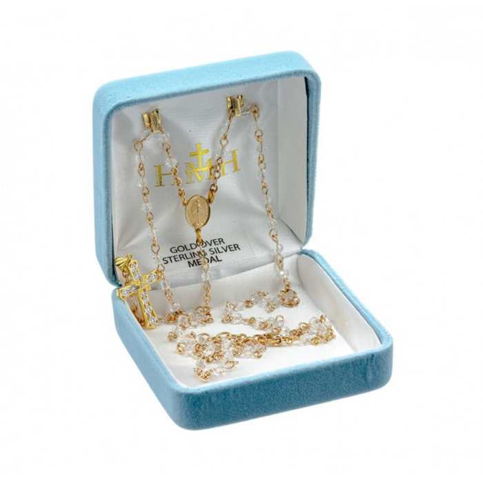 Crystal Bead Sterling Silver Rosary Necklace