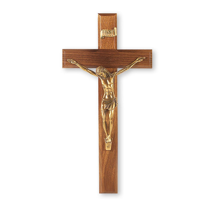 12" Walnut Wood Crucifix with Museum Gold Finish Corpus